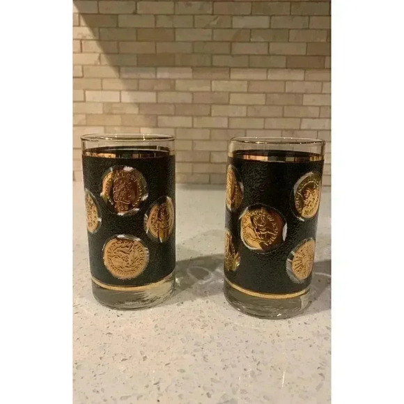 MCM Libbey Cocktail Glasses Gold Coin Collection Set of 4 - Picture 4 of 12